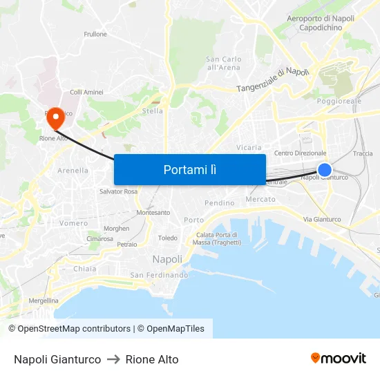 Napoli Gianturco to Rione Alto map