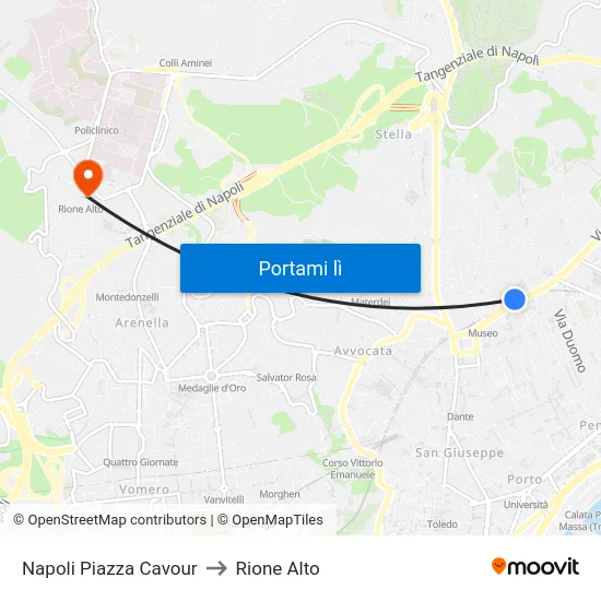 Napoli Piazza Cavour to Rione Alto map