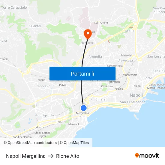 Napoli Mergellina to Rione Alto map