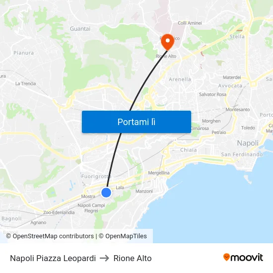 Napoli Piazza Leopardi to Rione Alto map