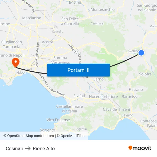 Cesinali to Rione Alto map