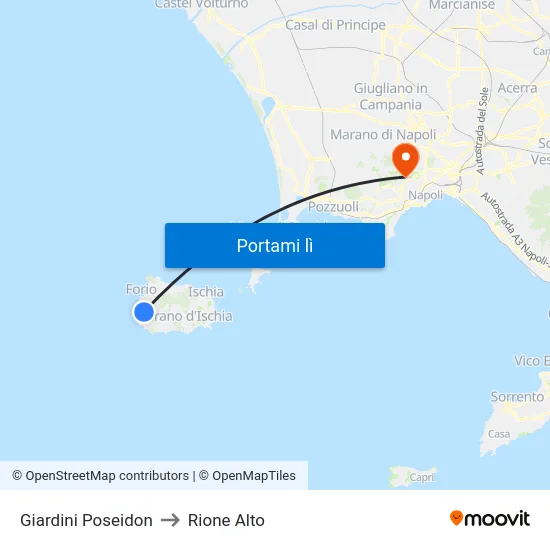 Giardini Poseidon to Rione Alto map