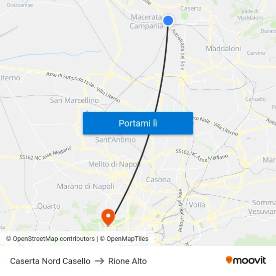Caserta Nord Casello to Rione Alto map