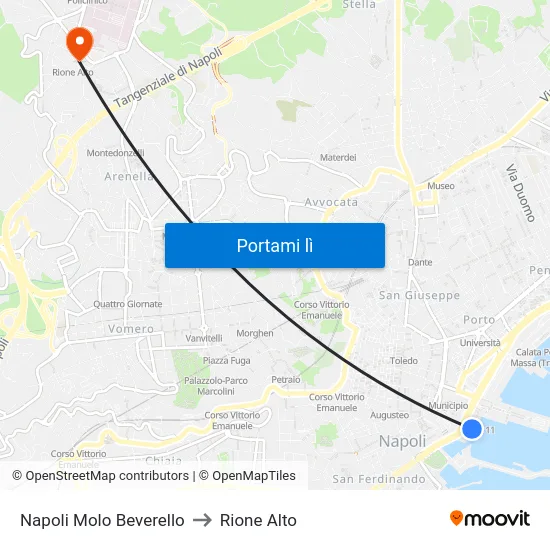 Napoli Molo Beverello to Rione Alto map