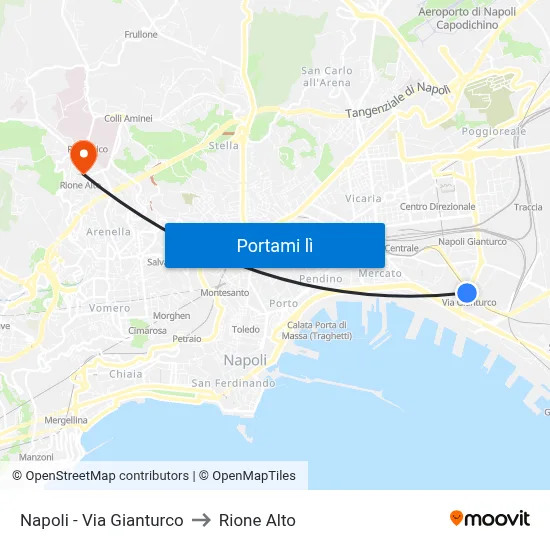 Napoli - Via Gianturco to Rione Alto map