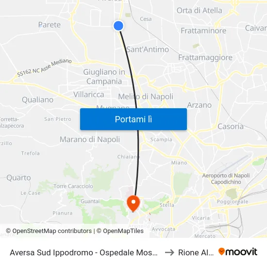 Aversa Sud Ippodromo - Ospedale Moscati to Rione Alto map