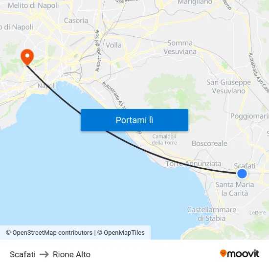 Scafati to Rione Alto map