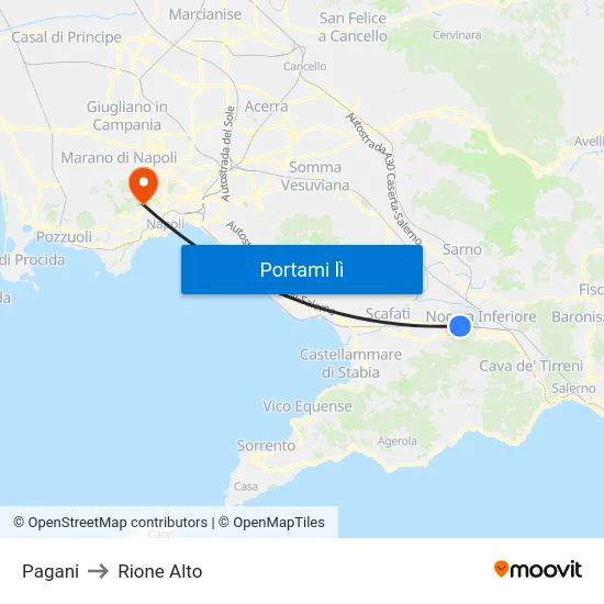 Pagani to Rione Alto map