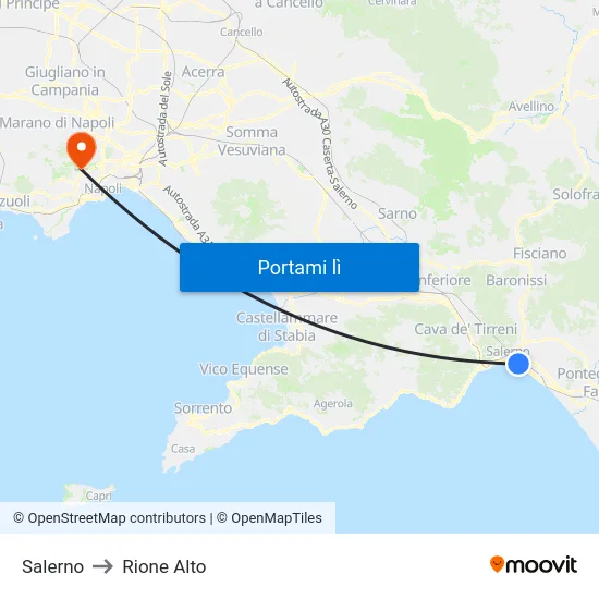 Salerno to Rione Alto map