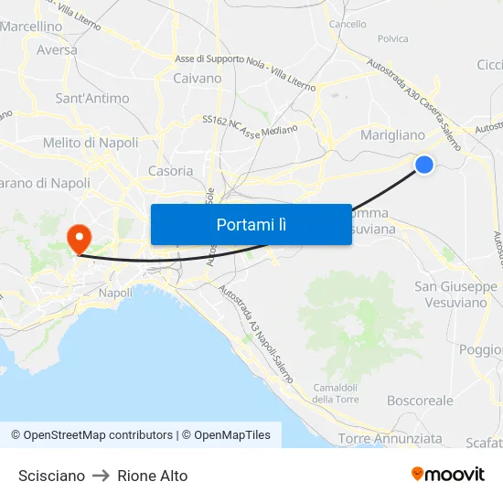 Scisciano to Rione Alto map