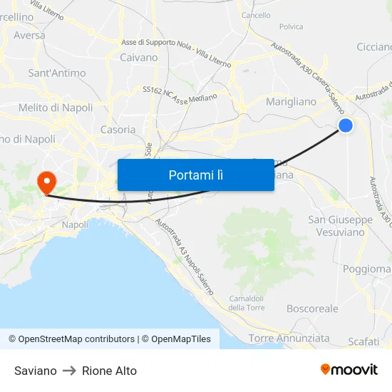 Saviano to Rione Alto map