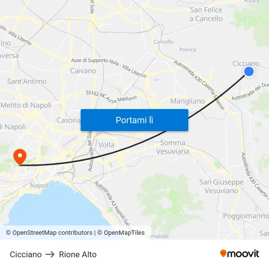 Cicciano to Rione Alto map