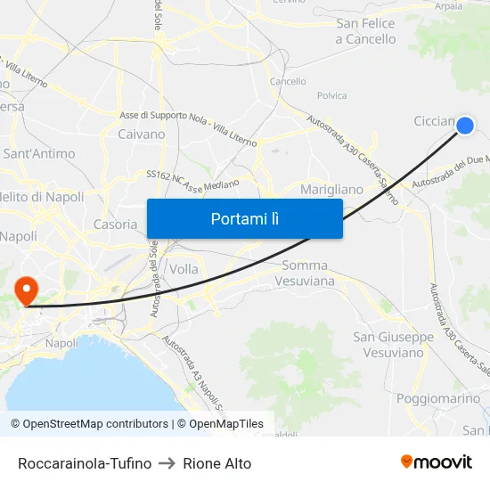 Roccarainola-Tufino to Rione Alto map