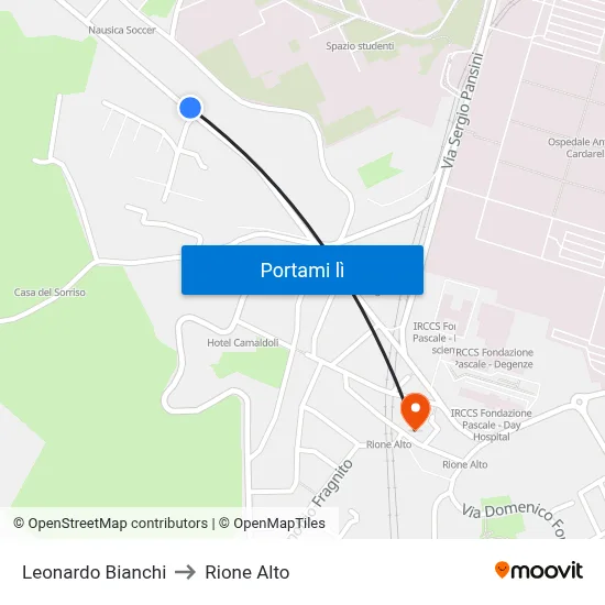 Leonardo Bianchi to Rione Alto map
