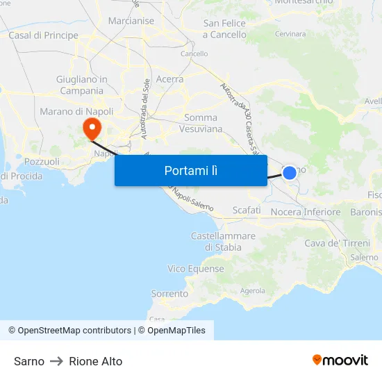 Sarno to Rione Alto map