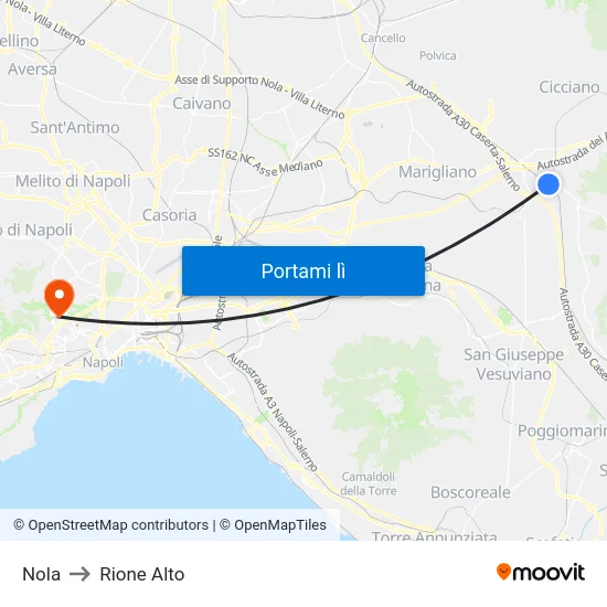 Nola to Rione Alto map