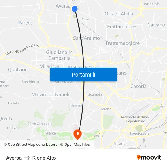Aversa to Rione Alto map