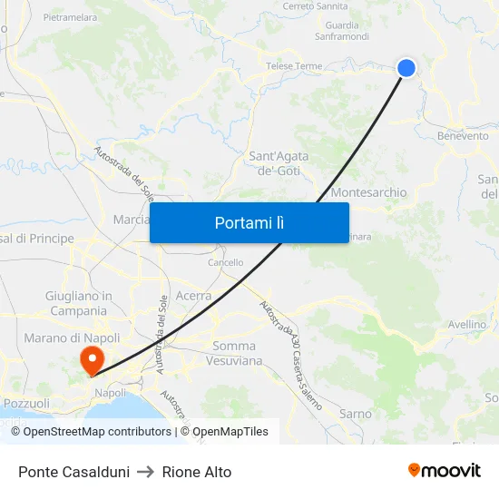 Ponte Casalduni to Rione Alto map