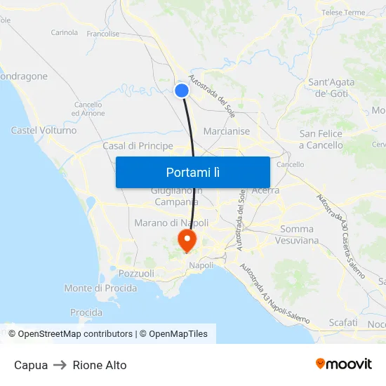 Capua to Rione Alto map