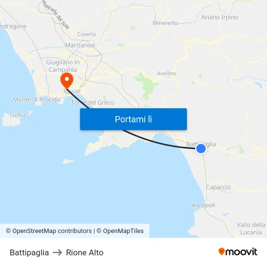 Battipaglia to Rione Alto map