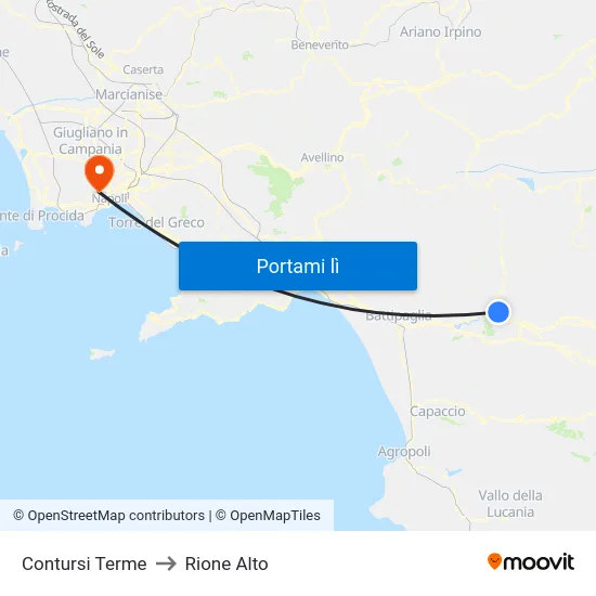 Contursi Terme to Rione Alto map