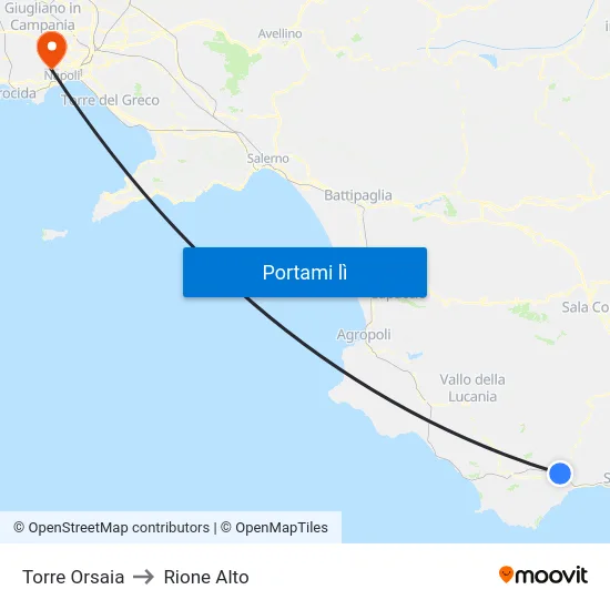 Torre Orsaia to Rione Alto map