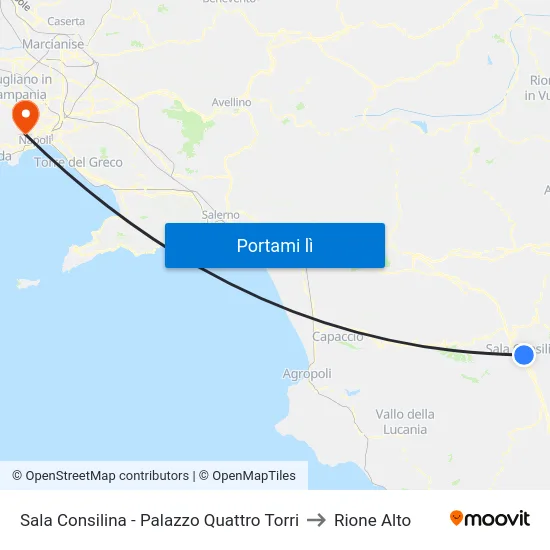 Sala Consilina - Palazzo Quattro Torri to Rione Alto map