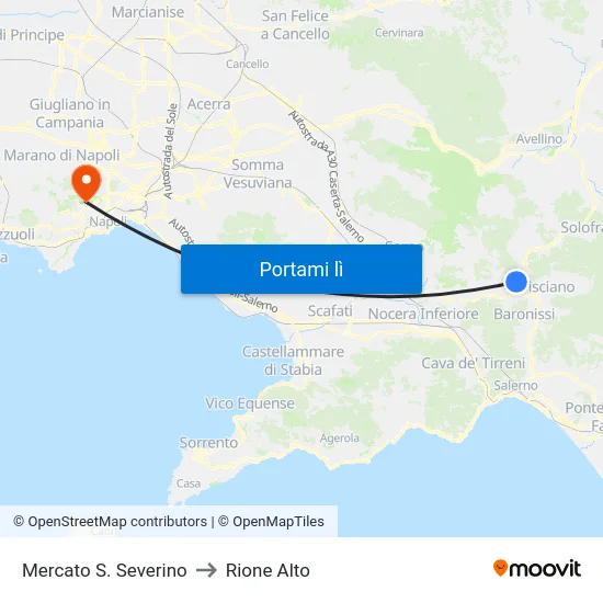 Mercato S. Severino to Rione Alto map