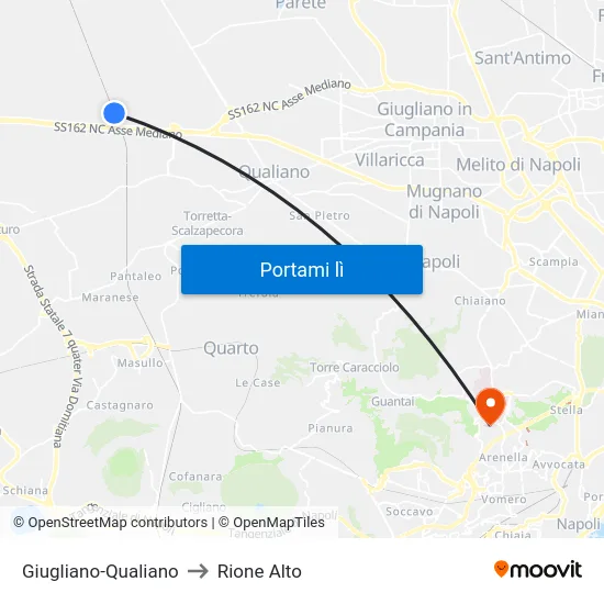 Giugliano-Qualiano to Rione Alto map