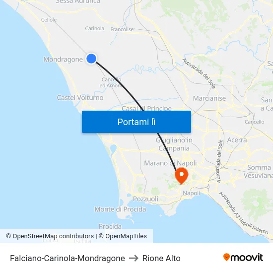 Falciano-Carinola-Mondragone to Rione Alto map