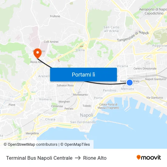 Terminal Bus Napoli Centrale to Rione Alto map