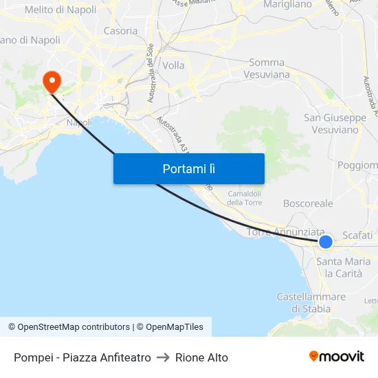 Pompei - Piazza Anfiteatro to Rione Alto map