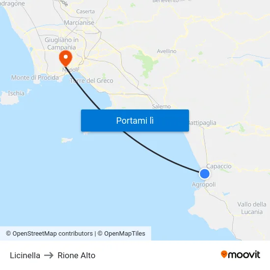 Licinella to Rione Alto map
