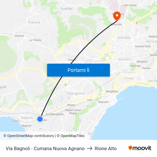 Via Bagnoli - Cumana Nuova Agnano to Rione Alto map