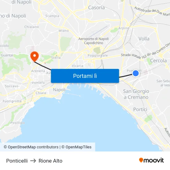 Ponticelli to Rione Alto map