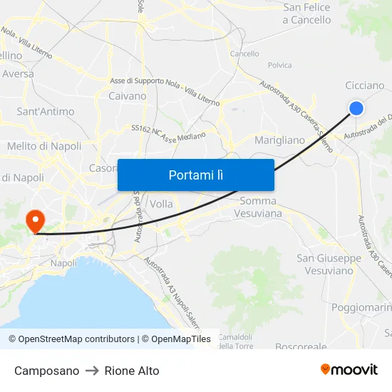 Camposano to Rione Alto map