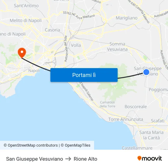 San Giuseppe Vesuviano to Rione Alto map