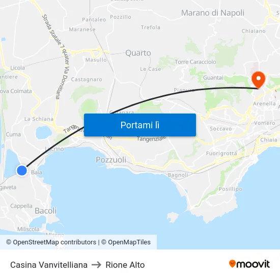 Casina Vanvitelliana to Rione Alto map