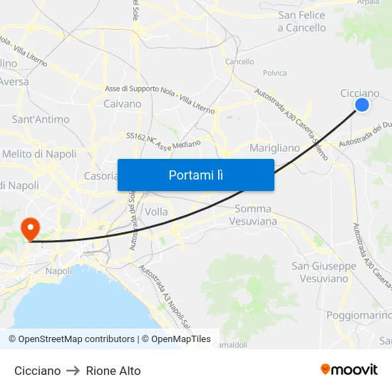 Cicciano to Rione Alto map