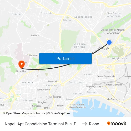 Napoli Apt Capodichino Terminal Bus- Partenze to Rione Alto map
