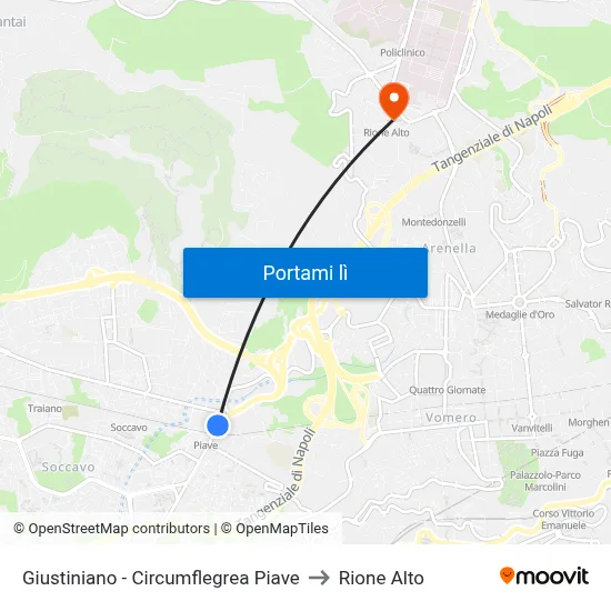 Giustiniano - Circumflegrea Piave to Rione Alto map