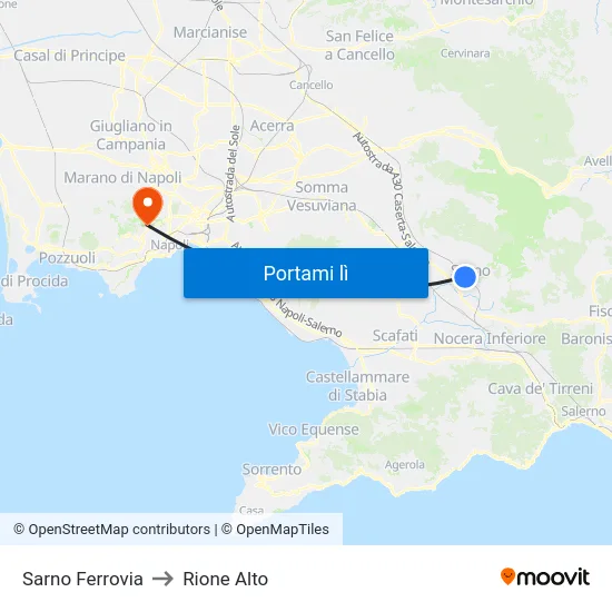 Sarno Ferrovia to Rione Alto map