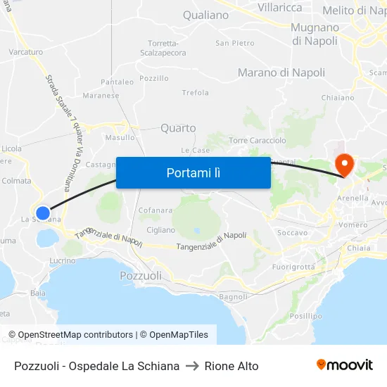 Pozzuoli - Ospedale La Schiana to Rione Alto map