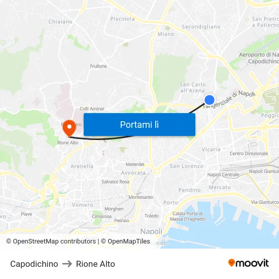 Capodichino to Rione Alto map