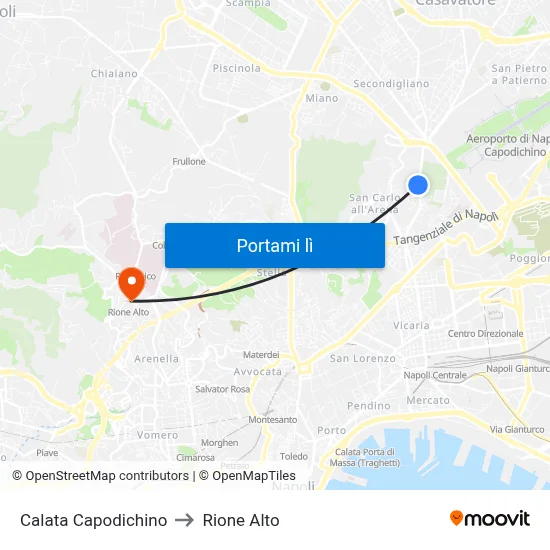Calata Capodichino to Rione Alto map