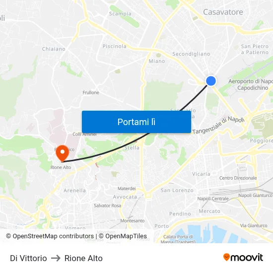 Di Vittorio to Rione Alto map