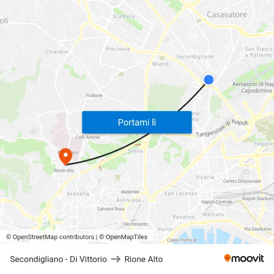 Secondigliano - Di Vittorio to Rione Alto map