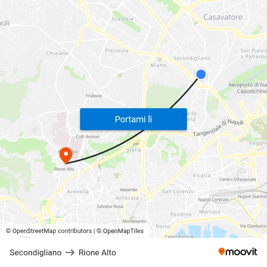 Secondigliano to Rione Alto map