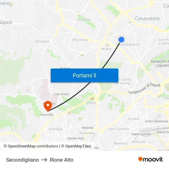 Secondigliano to Rione Alto map