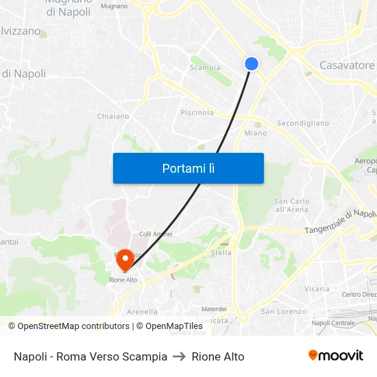 Napoli - Roma Verso Scampia to Rione Alto map
